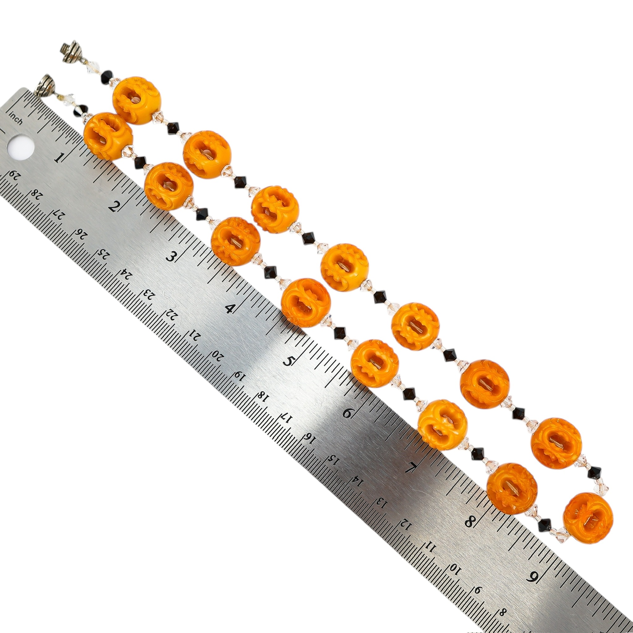 Orange Painted Carved Galalith Beads Openwork Lantern Shape 18.5” image 9