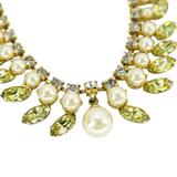 Vintage Green Rhinestone and Faux Pearl Mid Century Choker Necklace – Rare Vintage Item