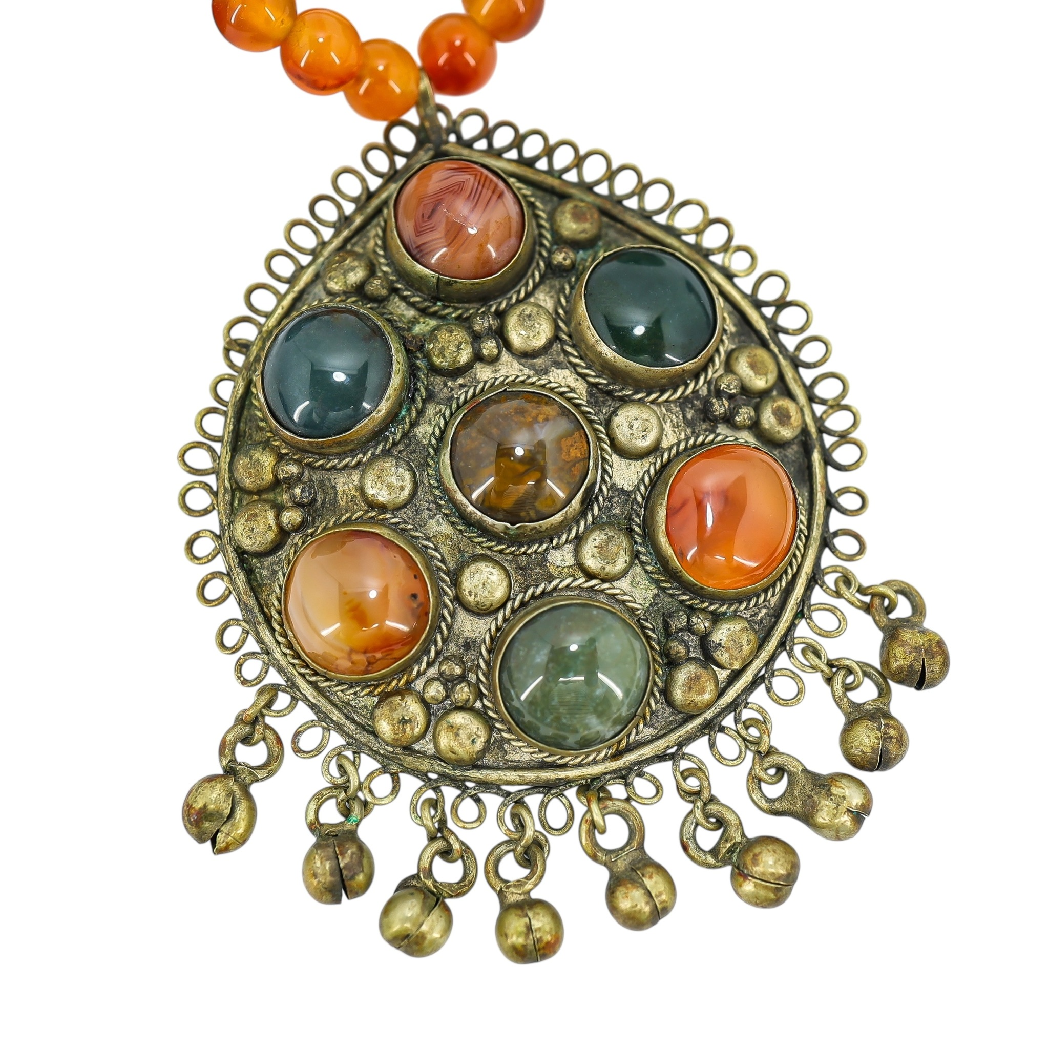 Maximalist Boho Kuchi-Style Pendant Necklace Sardonyx & Green Ceramic Beads image 4