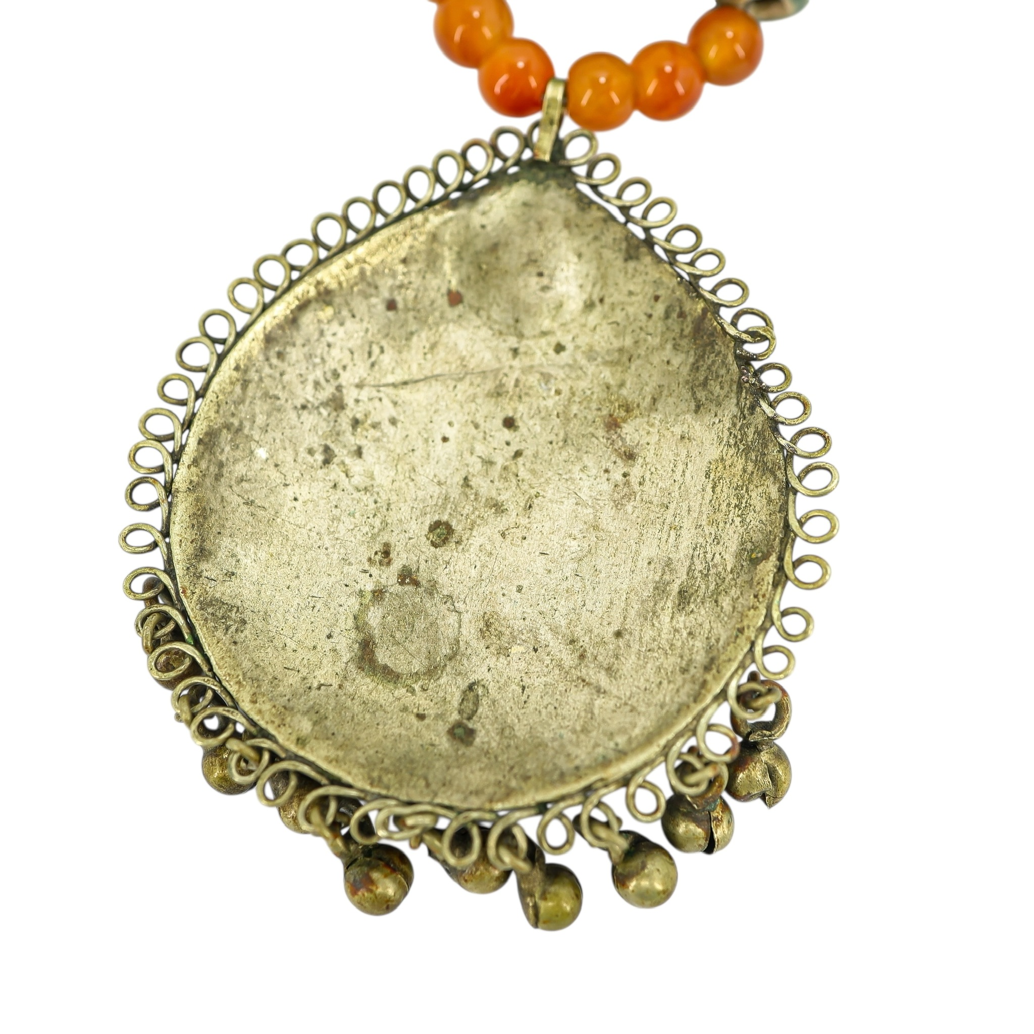 Maximalist Boho Kuchi-Style Pendant Necklace Sardonyx & Green Ceramic Beads image 5