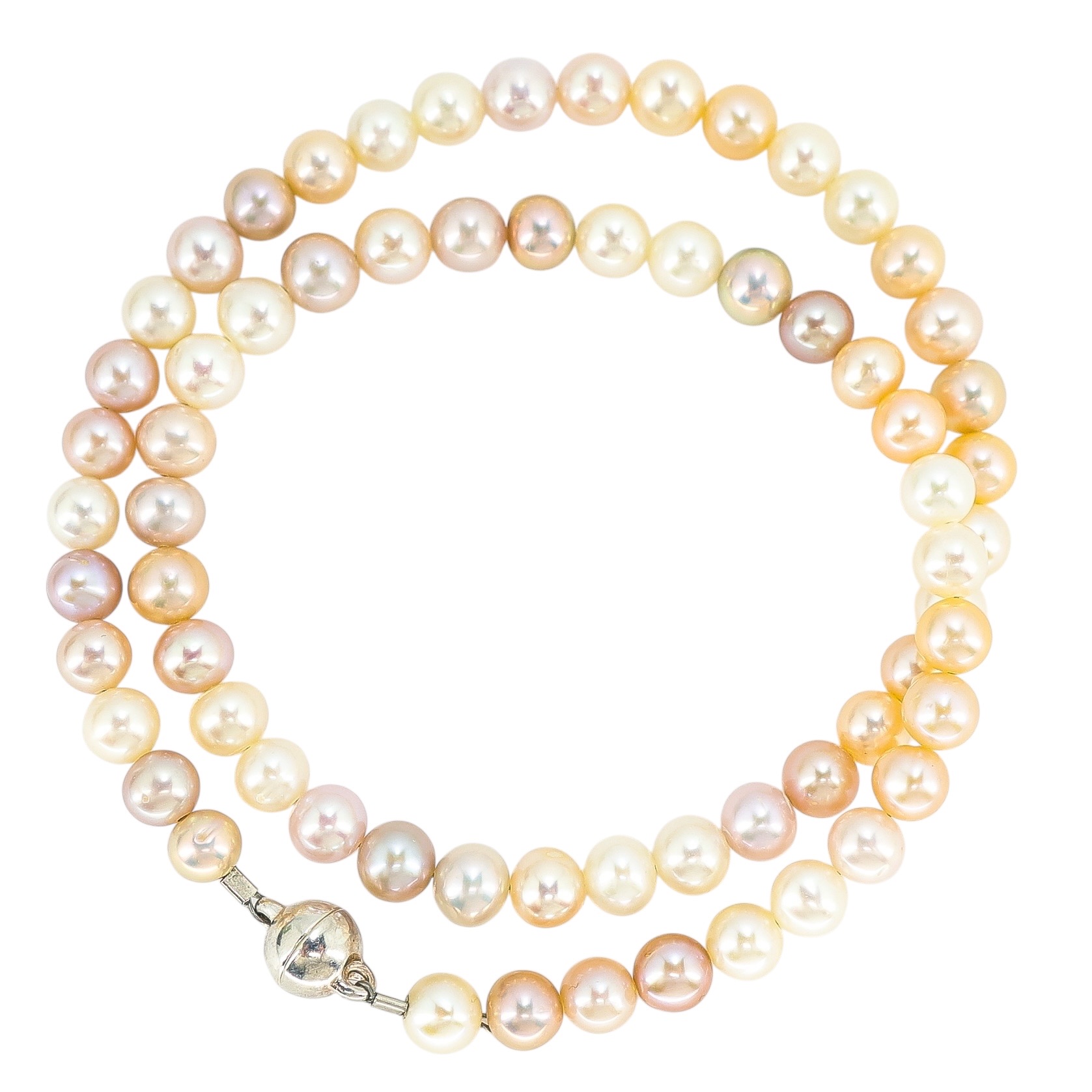 Vintage LANG Austria Multicolor Pearl Necklace with 925 Silver Magnetic Clasp