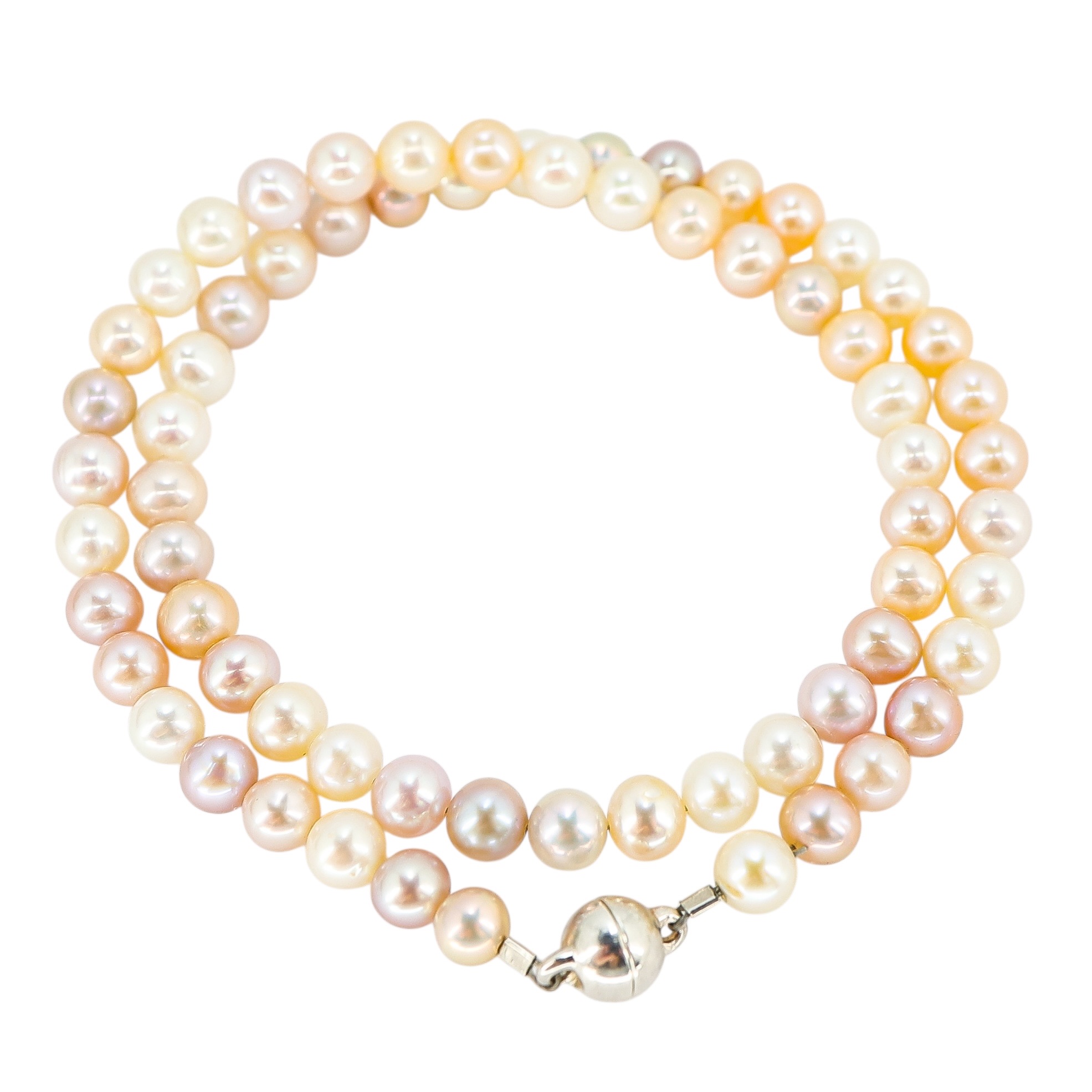 Vintage LANG Austria Multicolor Pearl Necklace with 925 Silver Magnetic Clasp image 2