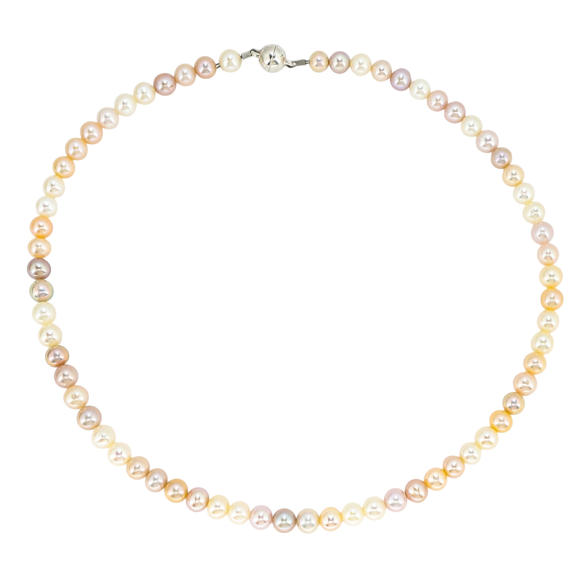 Vintage LANG Austria Multicolor Pearl Necklace with 925 Silver Magnetic Clasp image 3