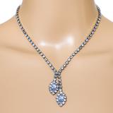Vintage Light Blue Rhinestone Necklace Leaf Y Drop 16" – Vintage item