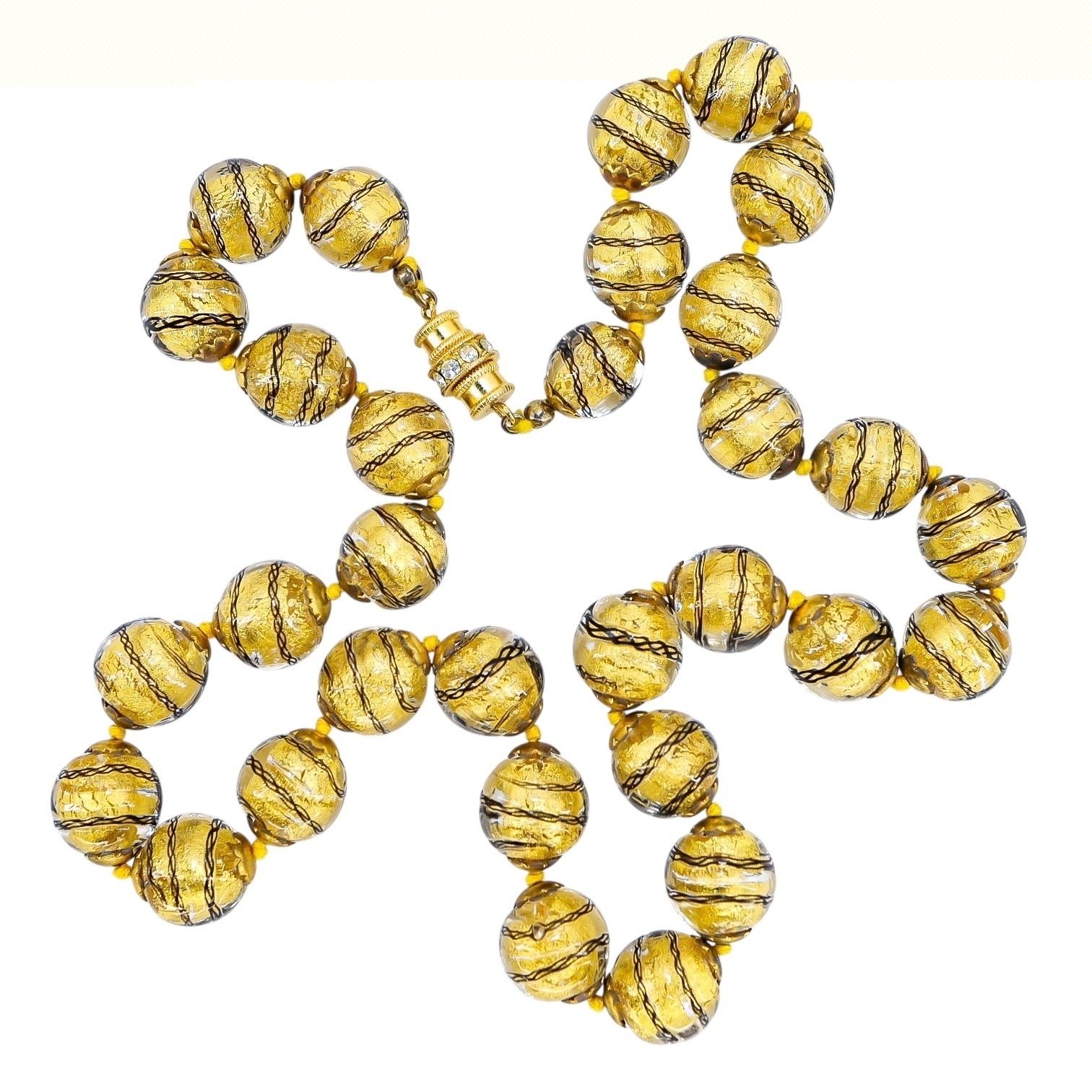 Murano Gold Foil Sommerso And Filigrana Spiral Black Thread Necklace 23” image 4