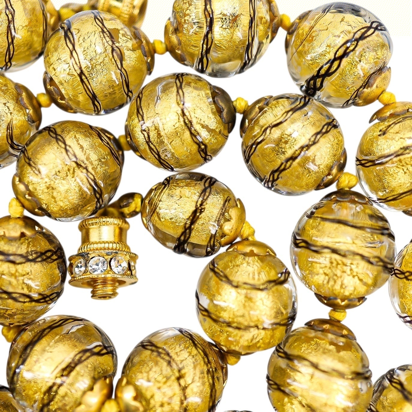 Murano Gold Foil Sommerso And Filigrana Spiral Black Thread Necklace 23” image 6