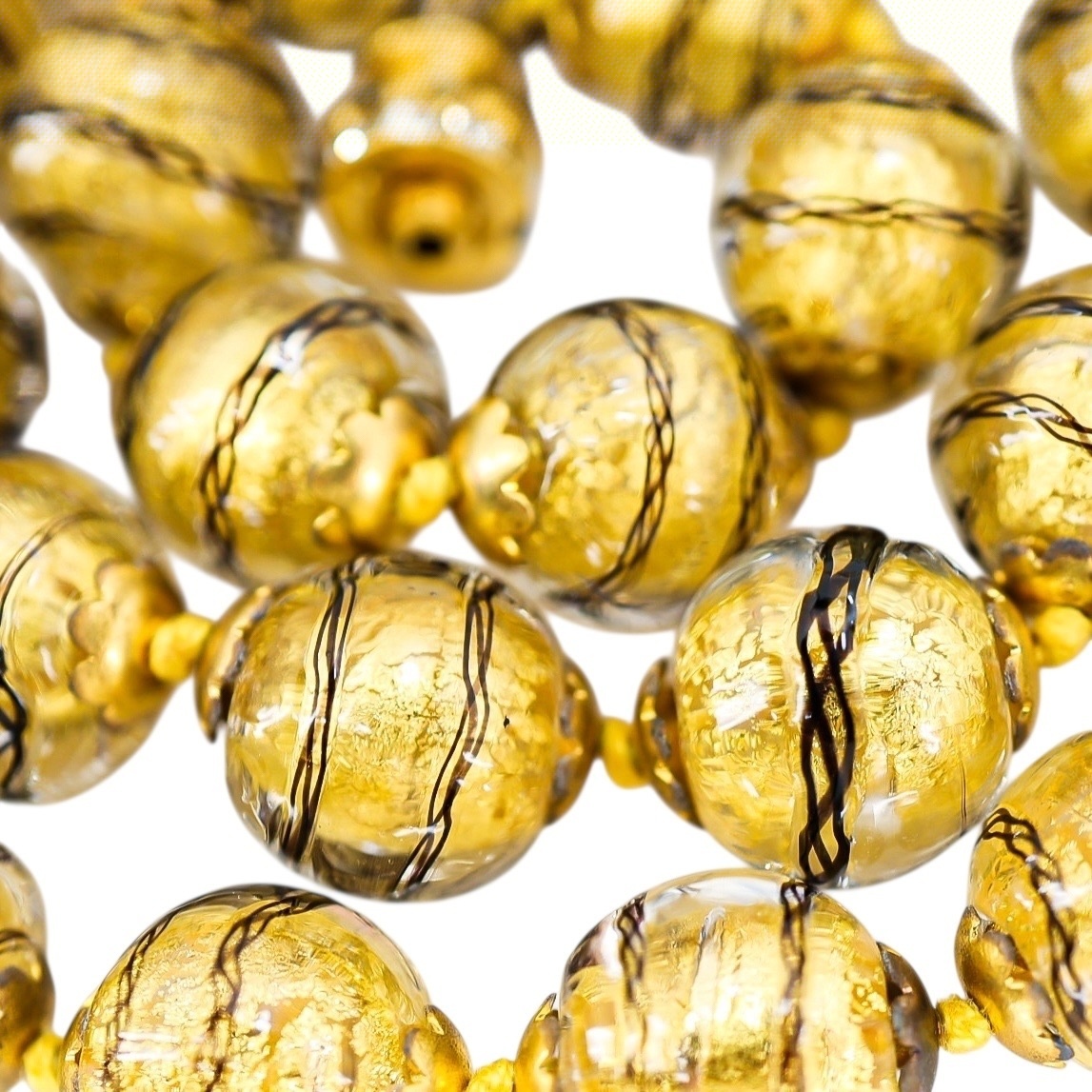 Murano Gold Foil Sommerso And Filigrana Spiral Black Thread Necklace 23” image 7