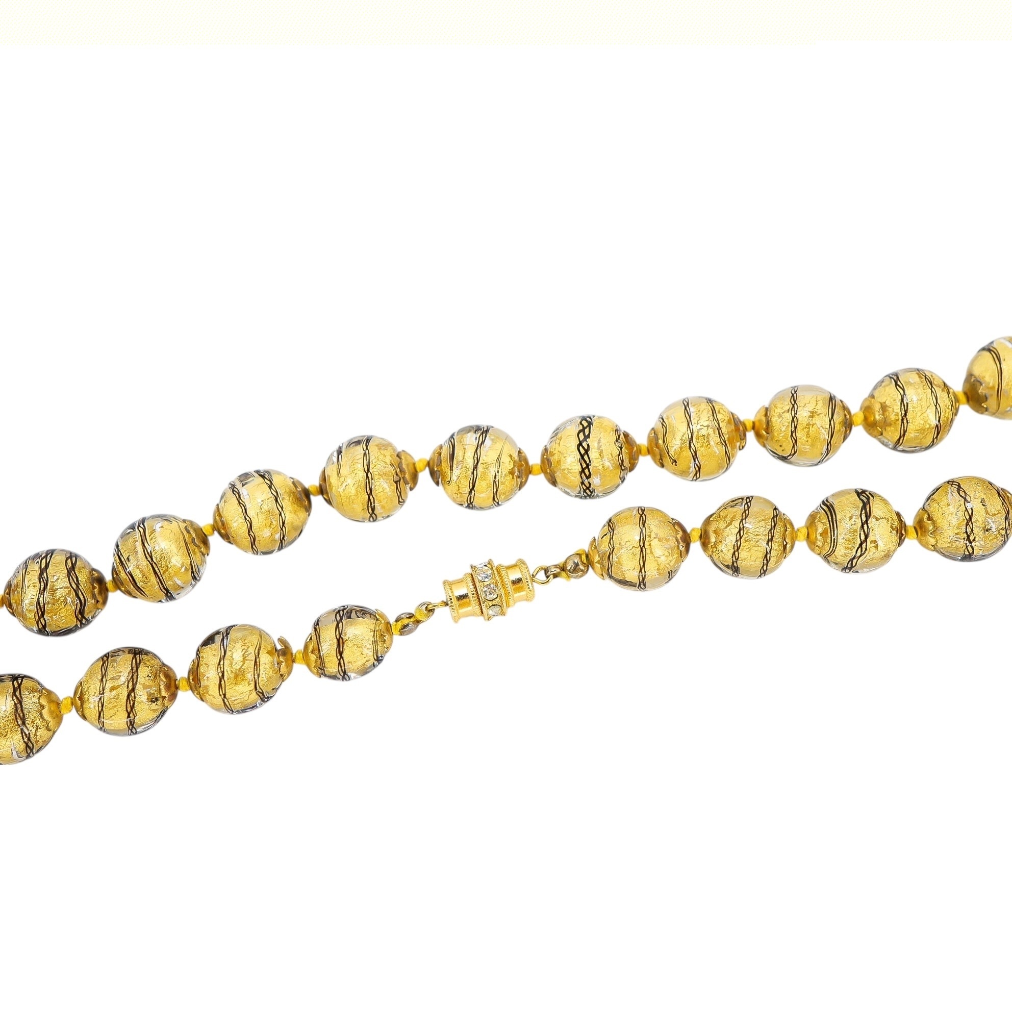 Murano Gold Foil Sommerso And Filigrana Spiral Black Thread Necklace 23” image 8