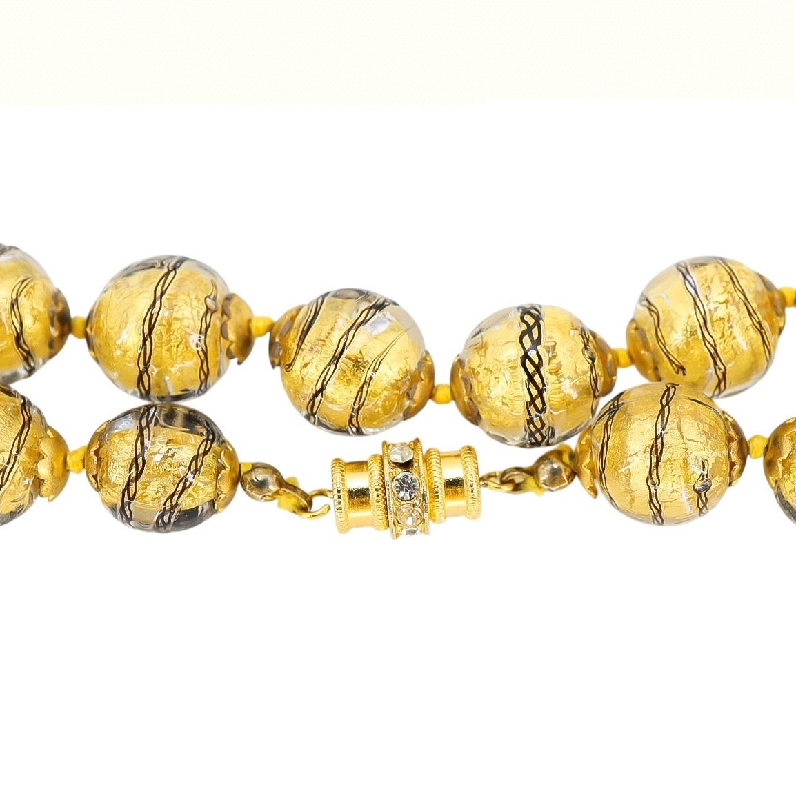 Murano Gold Foil Sommerso And Filigrana Spiral Black Thread Necklace 23” image 9