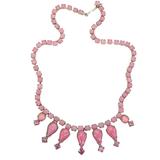 Vintage Pink Satin Glass Rhinestone Choker Necklace W Teardrop Accents – 15” – Collectible vintage item