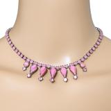 Vintage Pink Satin Glass Rhinestone Choker Necklace W Teardrop Accents – 15” – Collectible vintage item