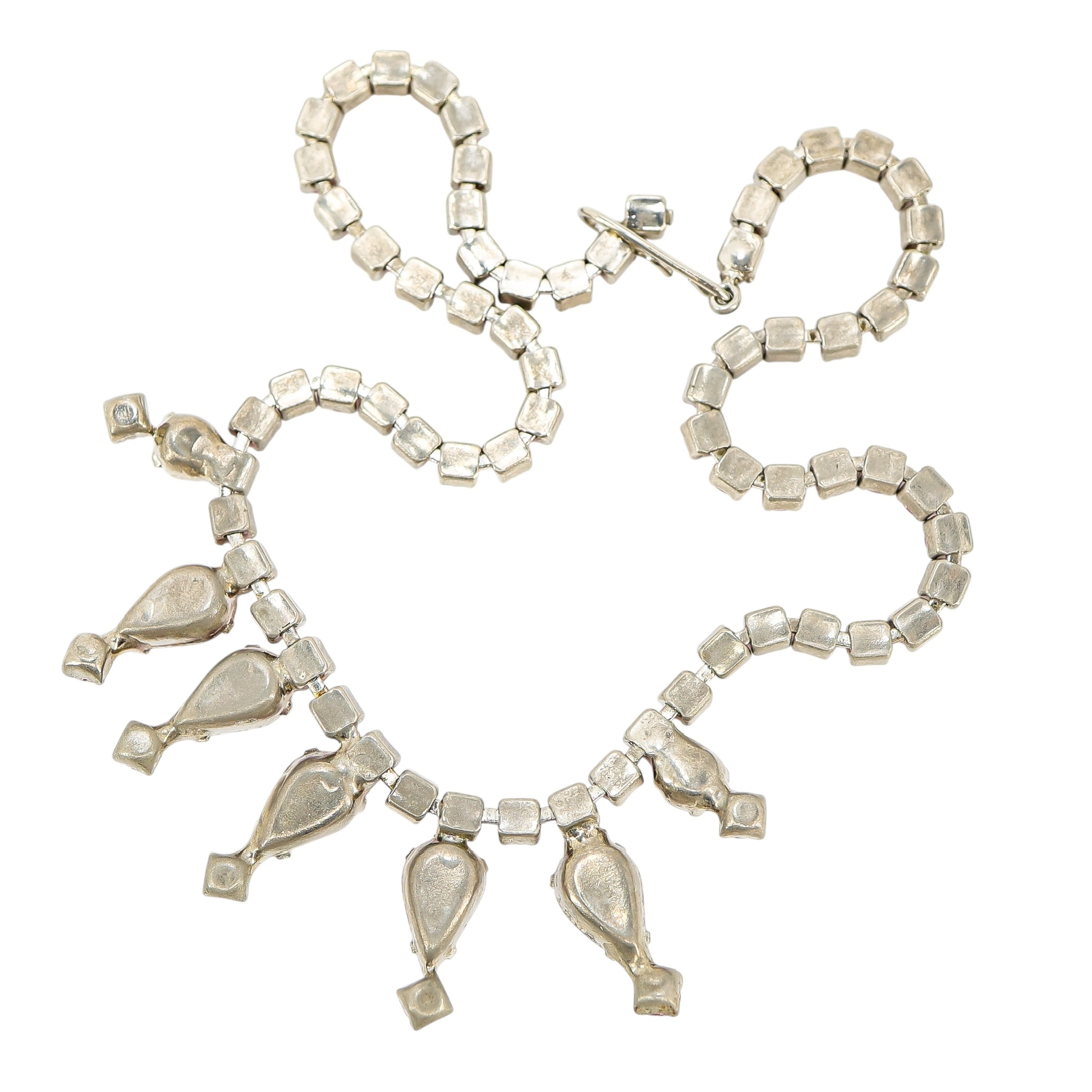 Vintage Pink Satin Glass Rhinestone Choker Necklace W Teardrop Accents – 15” image 3