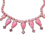 Vintage Pink Satin Glass Rhinestone Choker Necklace W Teardrop Accents – 15” – Collectible vintage item