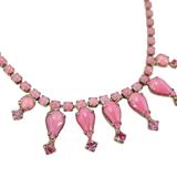 Vintage Pink Satin Glass Rhinestone Choker Necklace W Teardrop Accents – 15” – Collectible vintage item