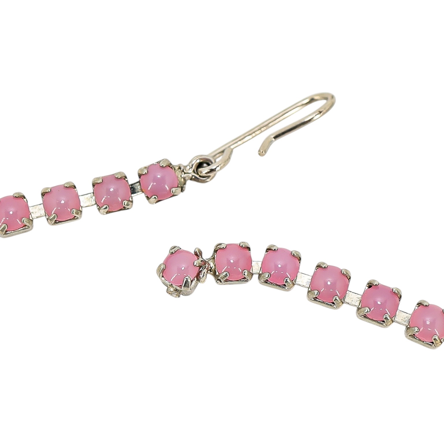 Vintage Pink Satin Glass Rhinestone Choker Necklace W Teardrop Accents – 15” image 7