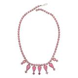 Vintage Pink Satin Glass Rhinestone Choker Necklace W Teardrop Accents – 15” – Collectible vintage item