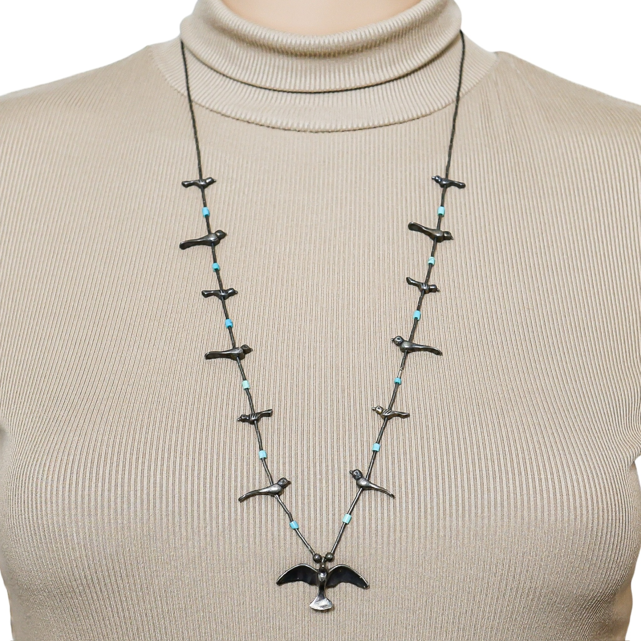 Vintage Southwestern Sterling Silver Lost Wax Cast Handcrafted Fetish Birds Necklace image 2