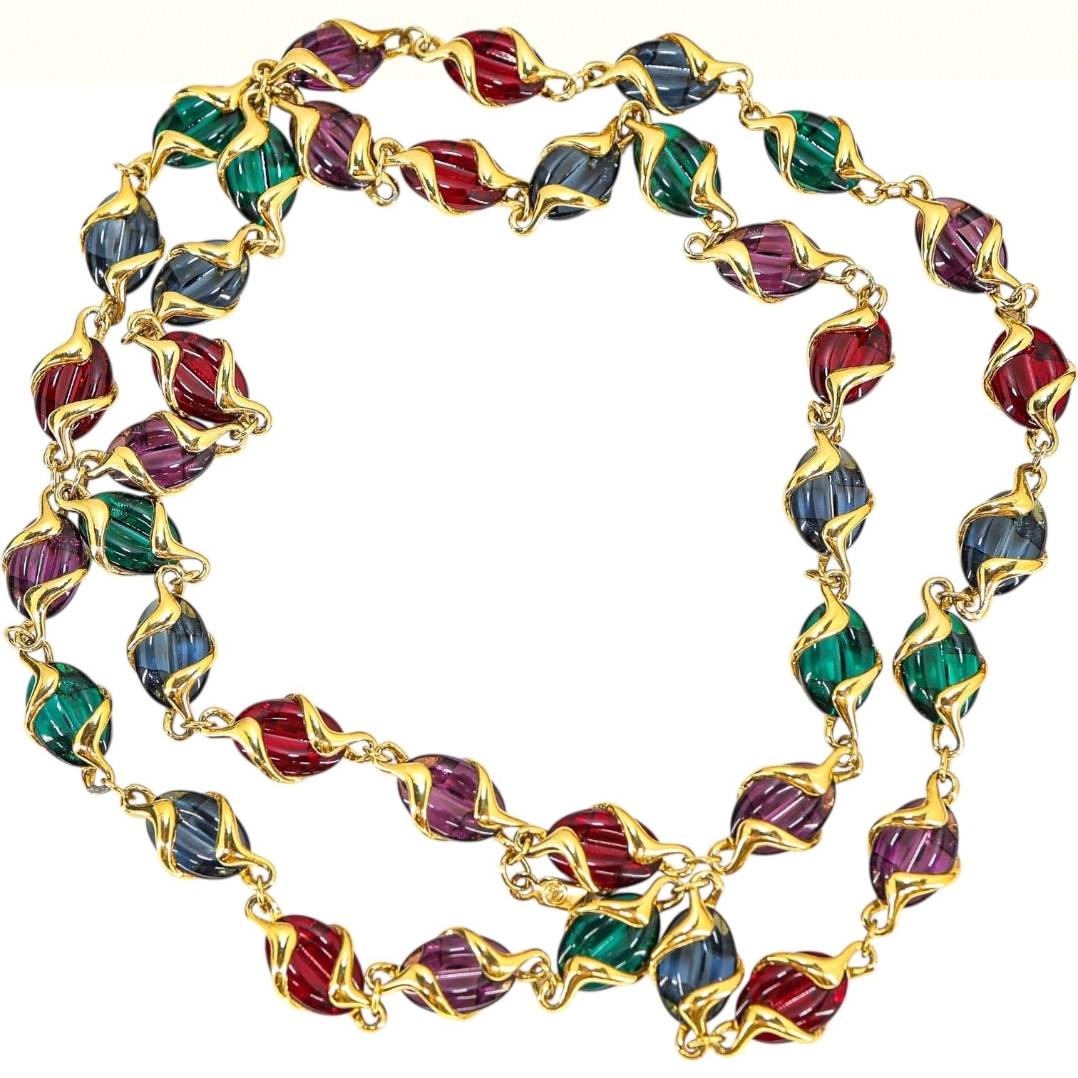 Swarovski Signed Coffee Bean Poured Glass Necklace Holiday Colors image 1