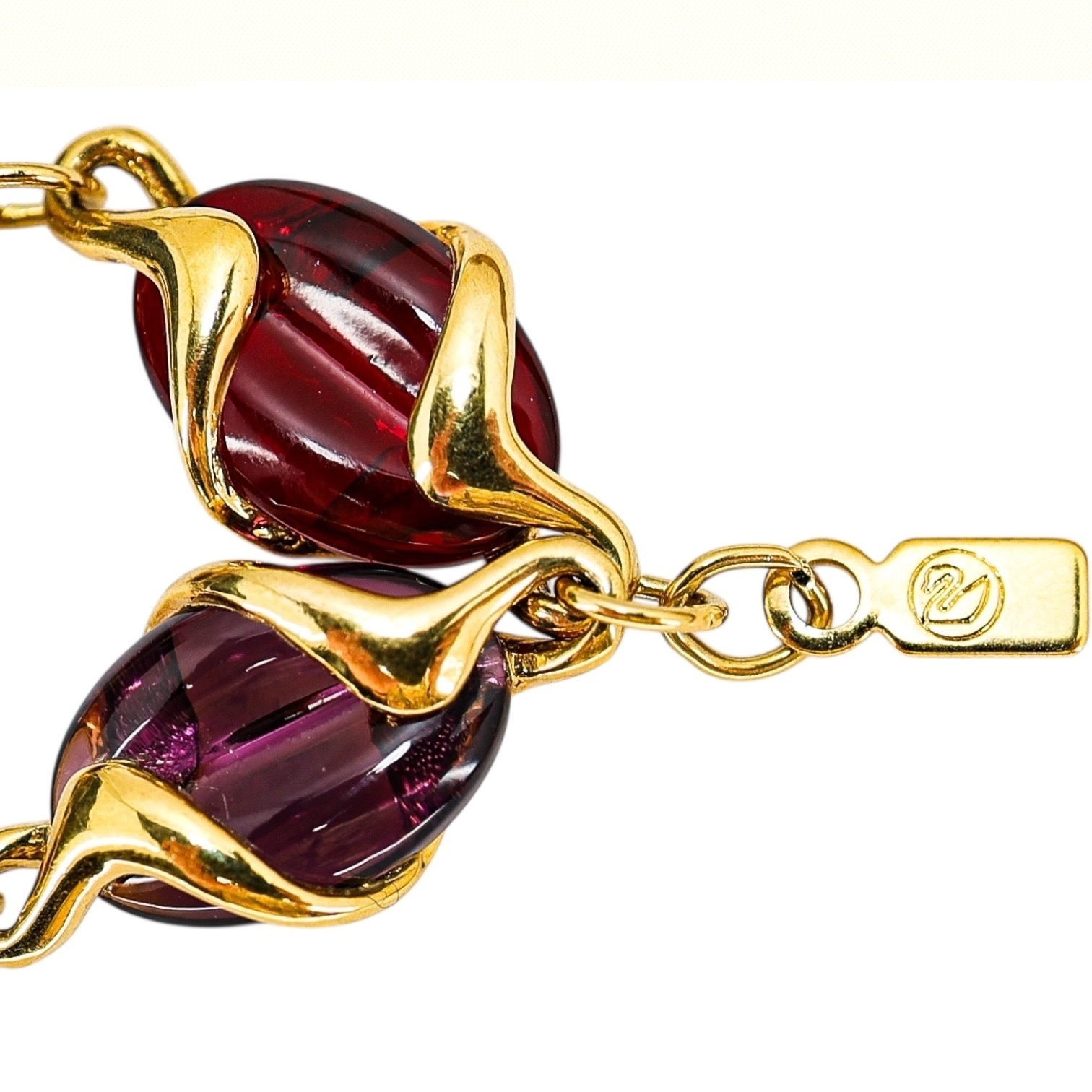 Swarovski Signed Coffee Bean Poured Glass Necklace Holiday Colors image 2