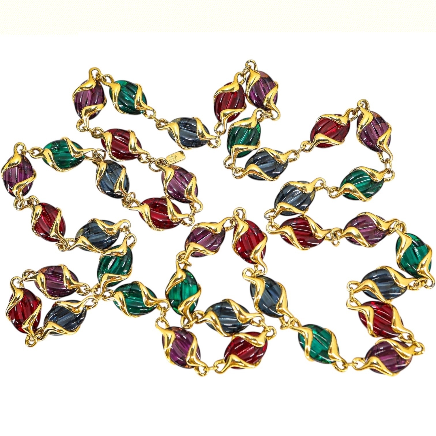 Swarovski Signed Coffee Bean Poured Glass Necklace Holiday Colors image 3