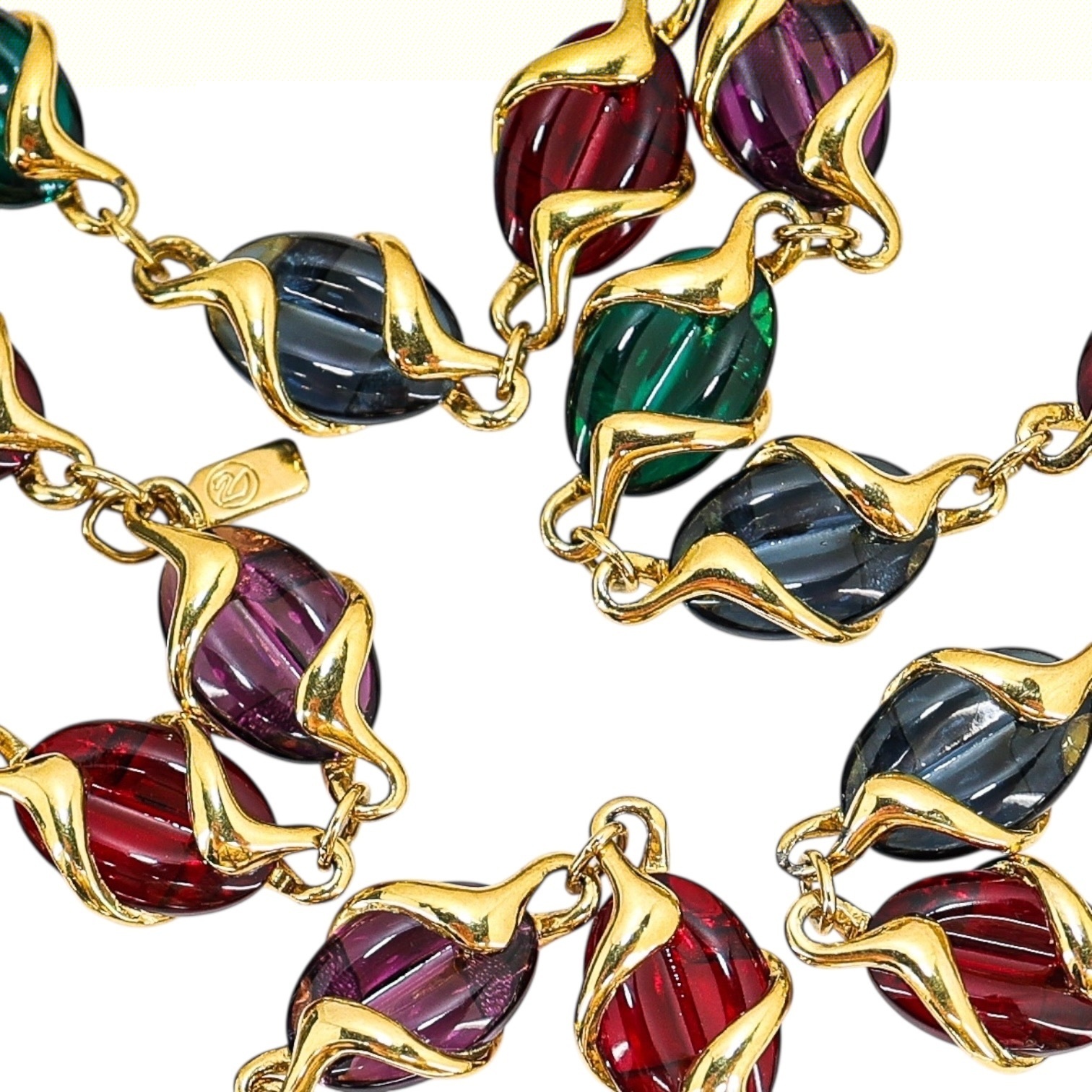 Swarovski Signed Coffee Bean Poured Glass Necklace Holiday Colors image 4