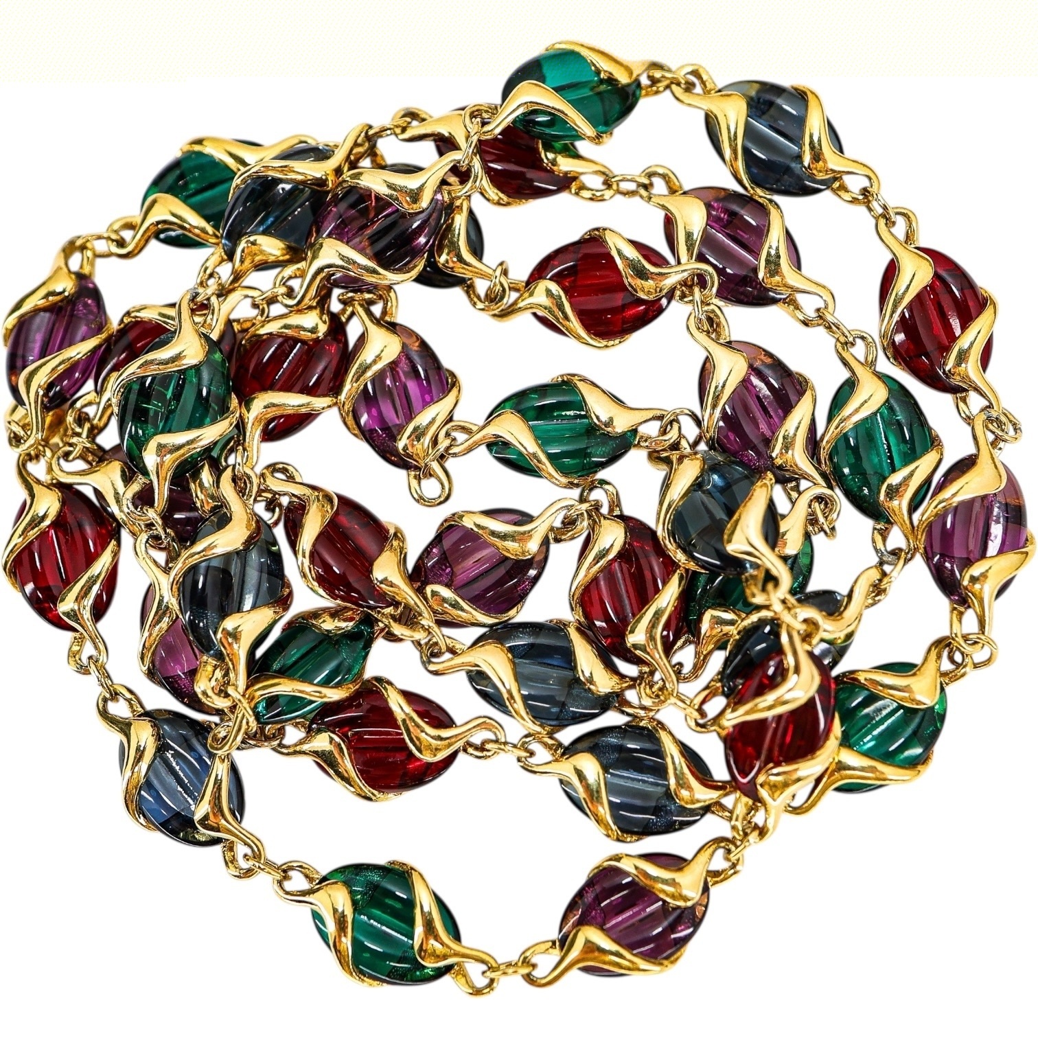 Swarovski Signed Coffee Bean Poured Glass Necklace Holiday Colors image 5