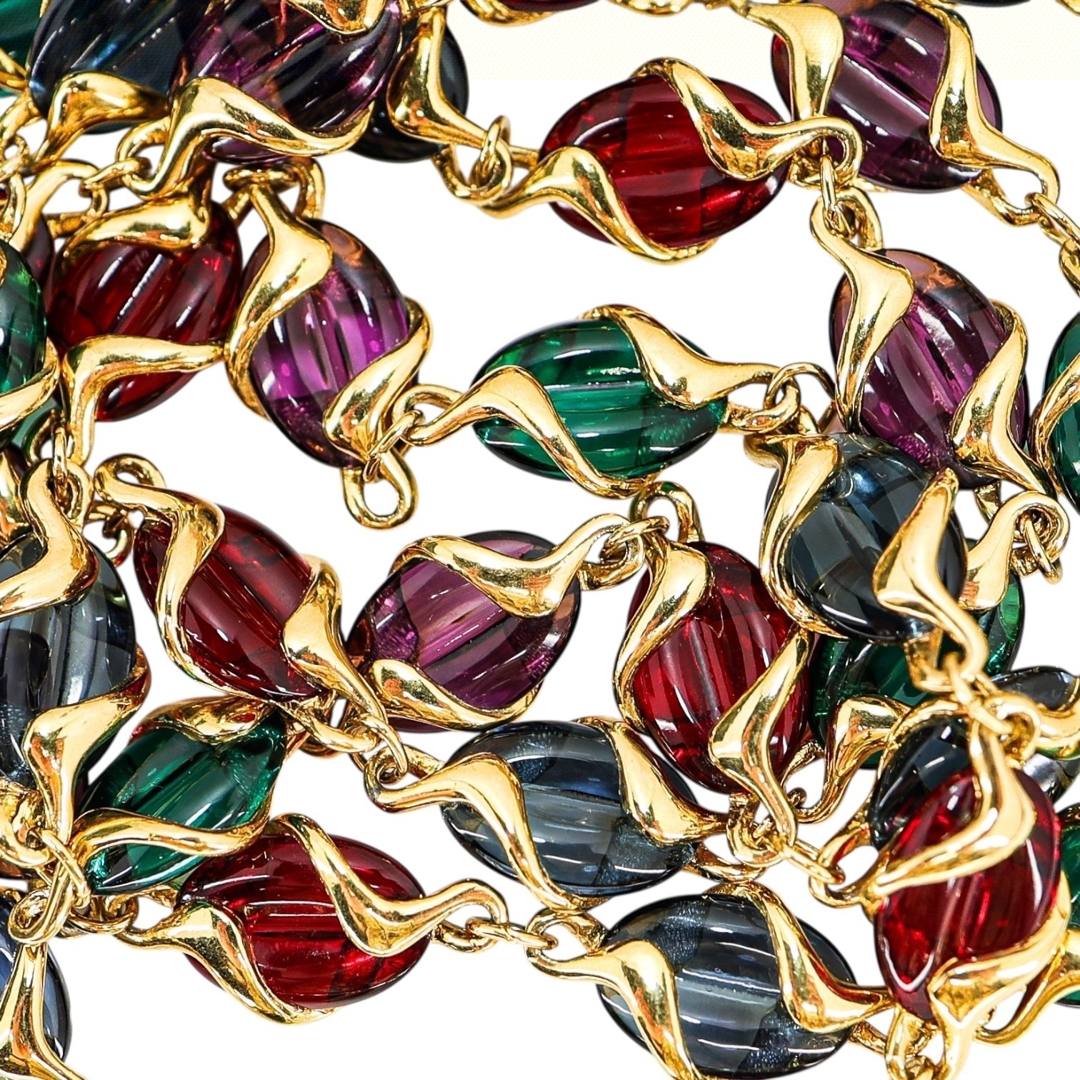 Swarovski Signed Coffee Bean Poured Glass Necklace Holiday Colors image 6