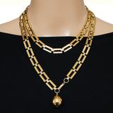 Trifari 1940s Modernist Long Chain Necklace w Orb Charm Pendant 38” – Collectible vintage designer item