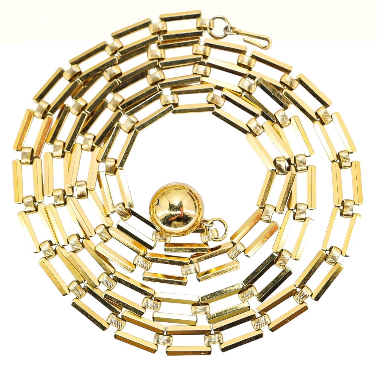 Trifari 1940s Modernist Long Chain Necklace w Orb Charm Pendant 38” image 4