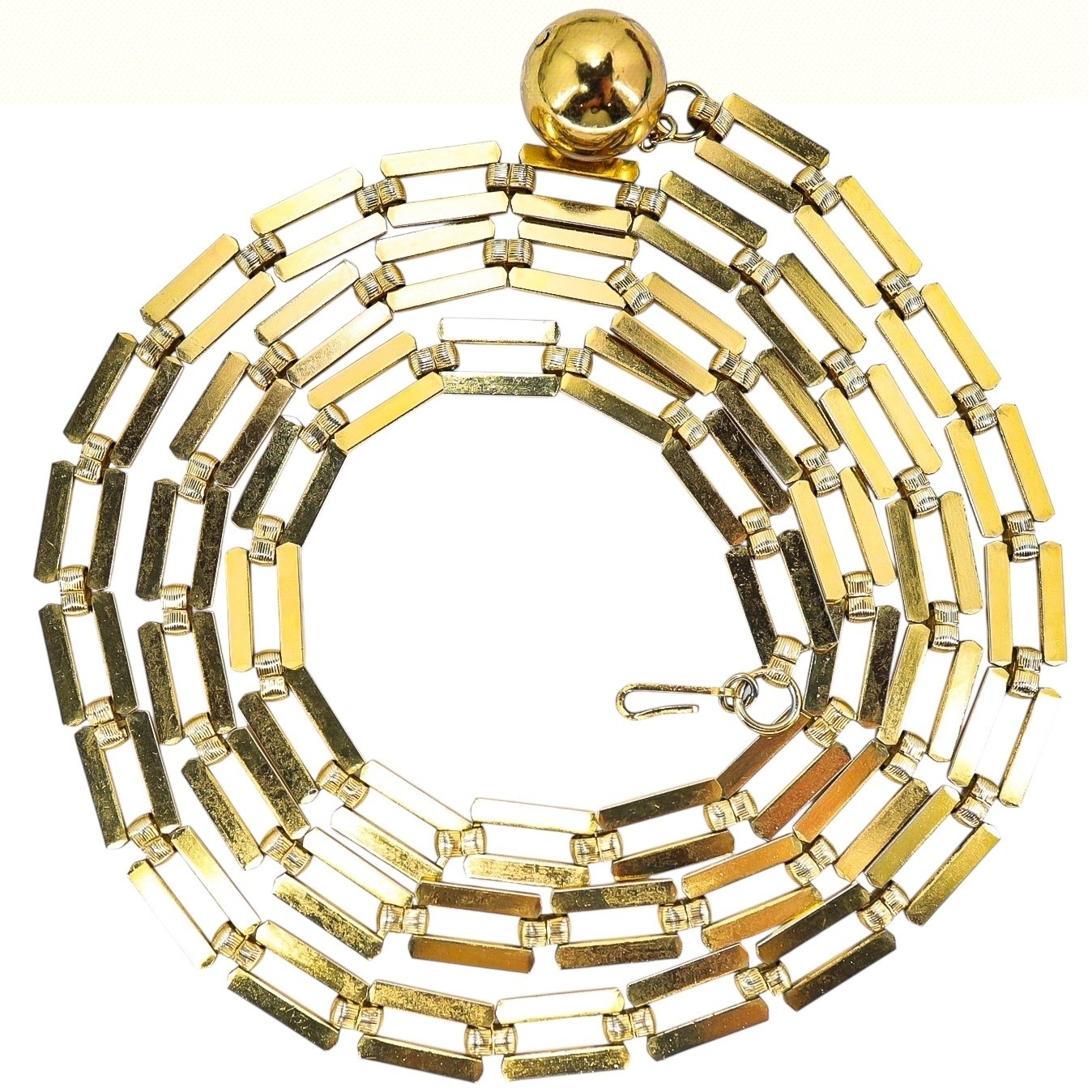 Trifari 1940s Modernist Long Chain Necklace w Orb Charm Pendant 38” image 5