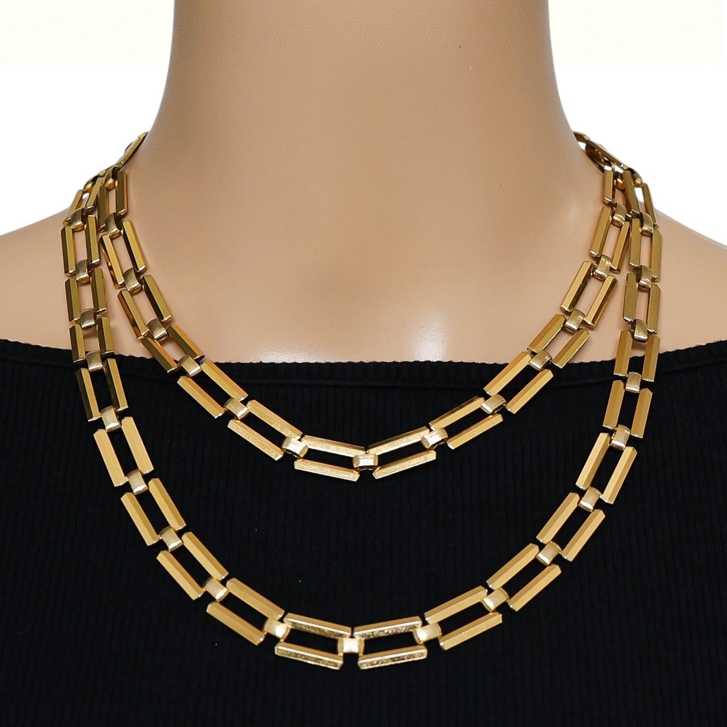 Trifari 1940s Modernist Long Chain Necklace w Orb Charm Pendant 38” image 8