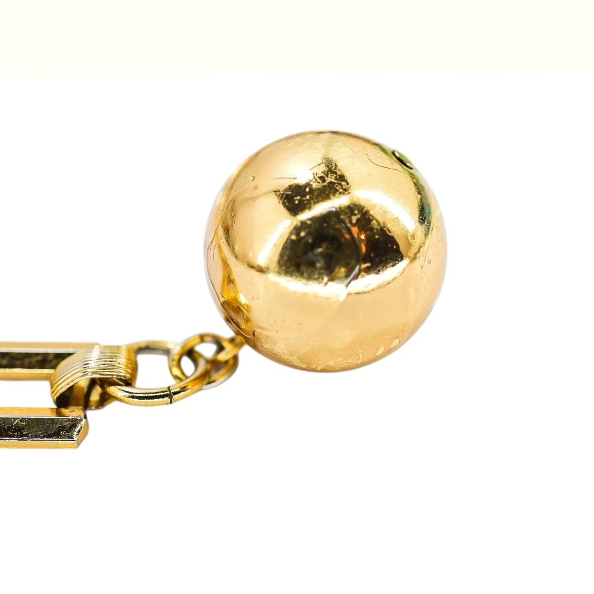 Trifari 1940s Modernist Long Chain Necklace w Orb Charm Pendant 38” image 12