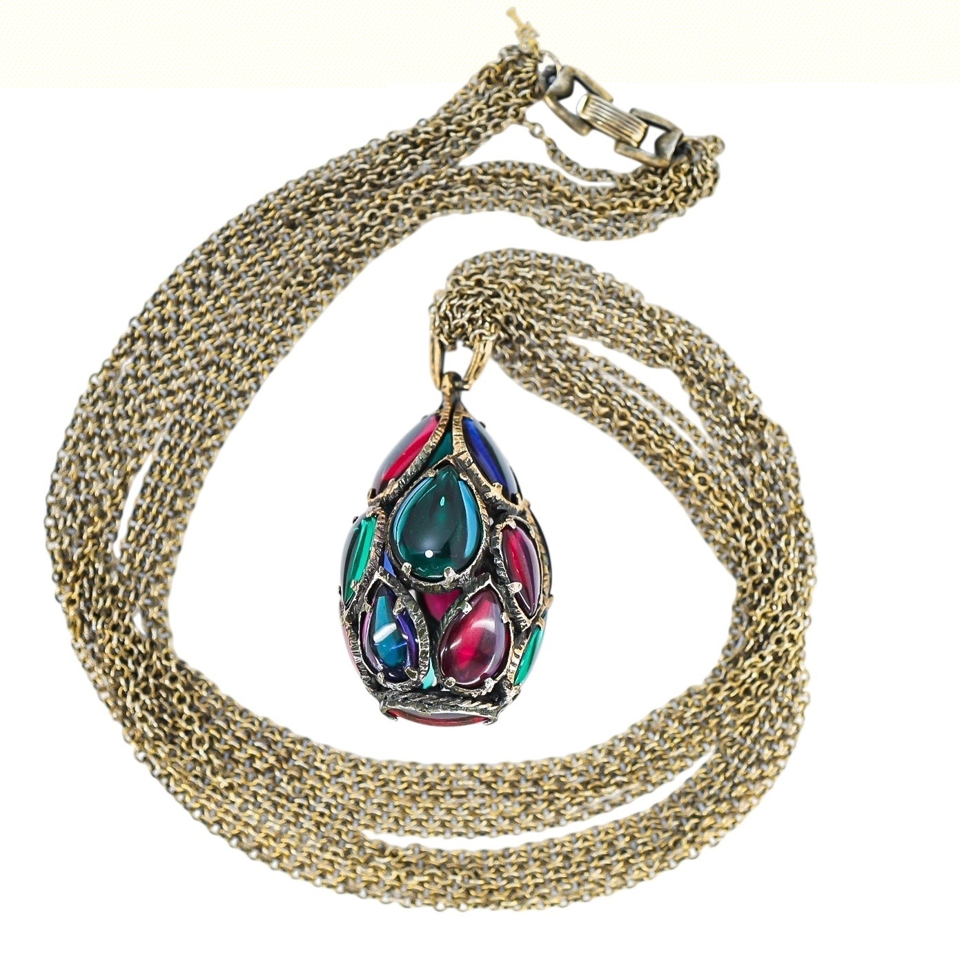 Trifari Renaissance Stained Glass Drop Necklace Multi-Chain image 5