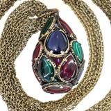 Trifari Renaissance Stained Glass Drop Necklace Multi-Chain – Collectible vintage designer item