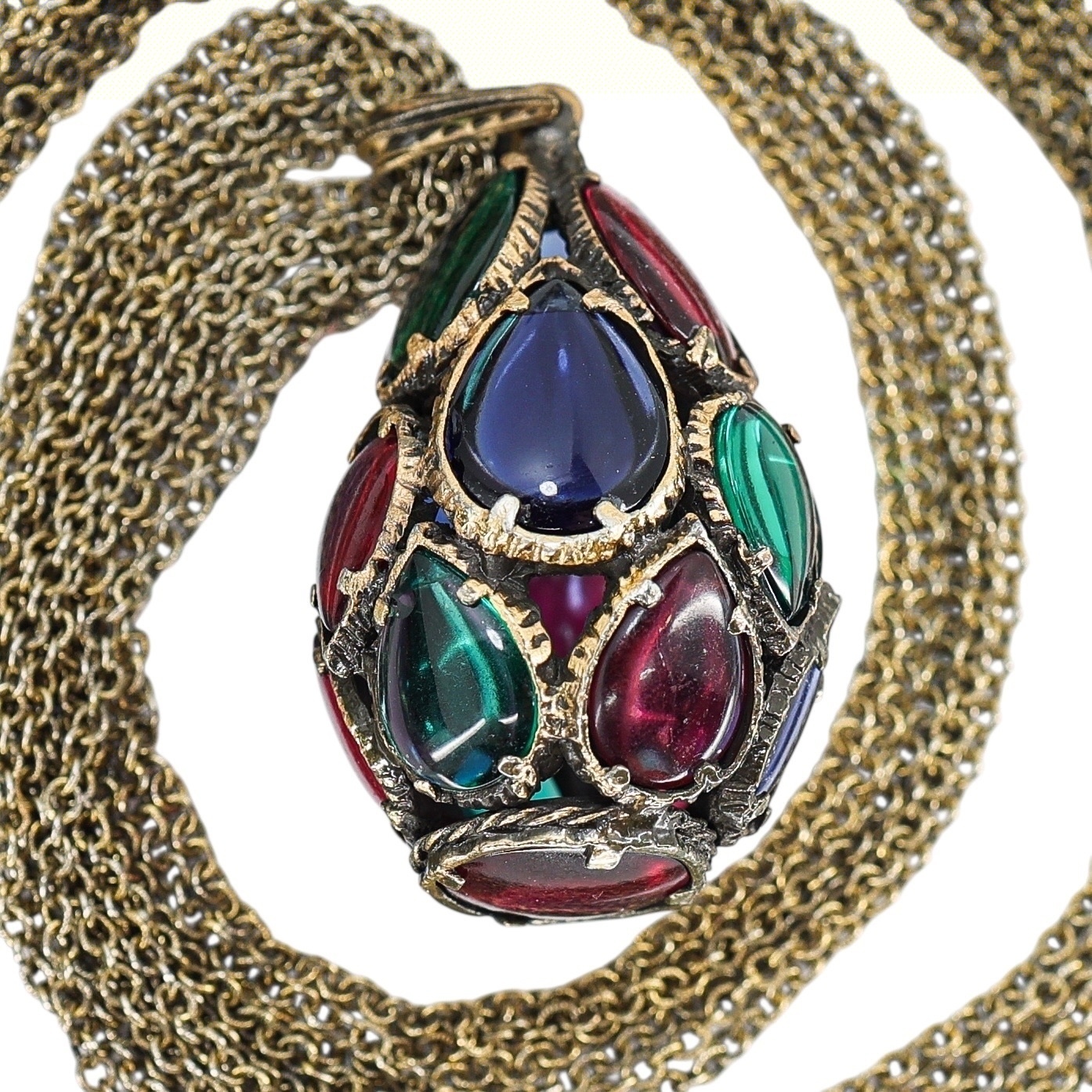 Trifari Renaissance Stained Glass Drop Necklace Multi-Chain