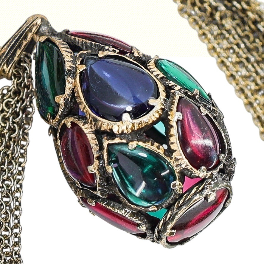 Trifari Renaissance Stained Glass Drop Necklace Multi-Chain image 2