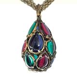 Trifari Renaissance Stained Glass Drop Necklace Multi-Chain – Collectible vintage designer item