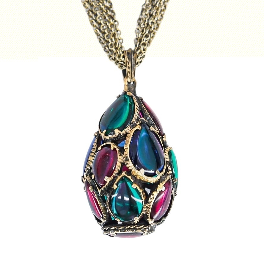 Trifari Renaissance Stained Glass Drop Necklace Multi-Chain image 6