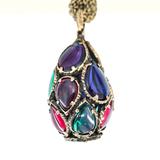 Trifari Renaissance Stained Glass Drop Necklace Multi-Chain – Collectible vintage designer item