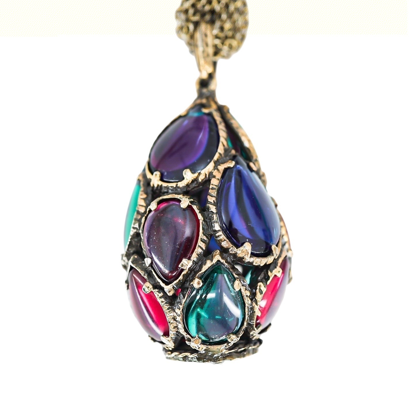 Trifari Renaissance Stained Glass Drop Necklace Multi-Chain image 7