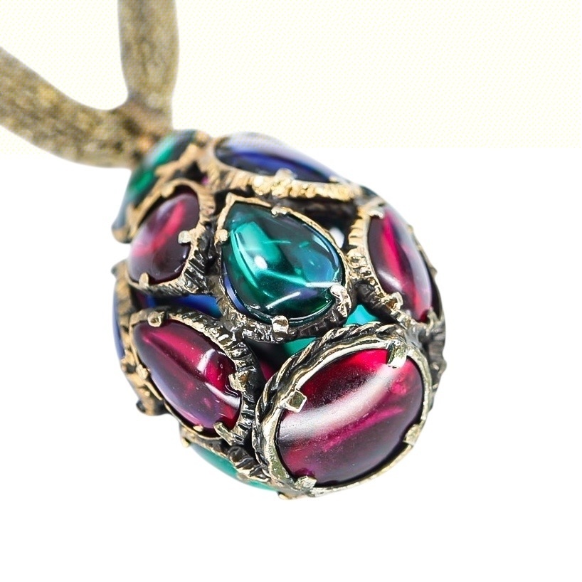 Trifari Renaissance Stained Glass Drop Necklace Multi-Chain image 8