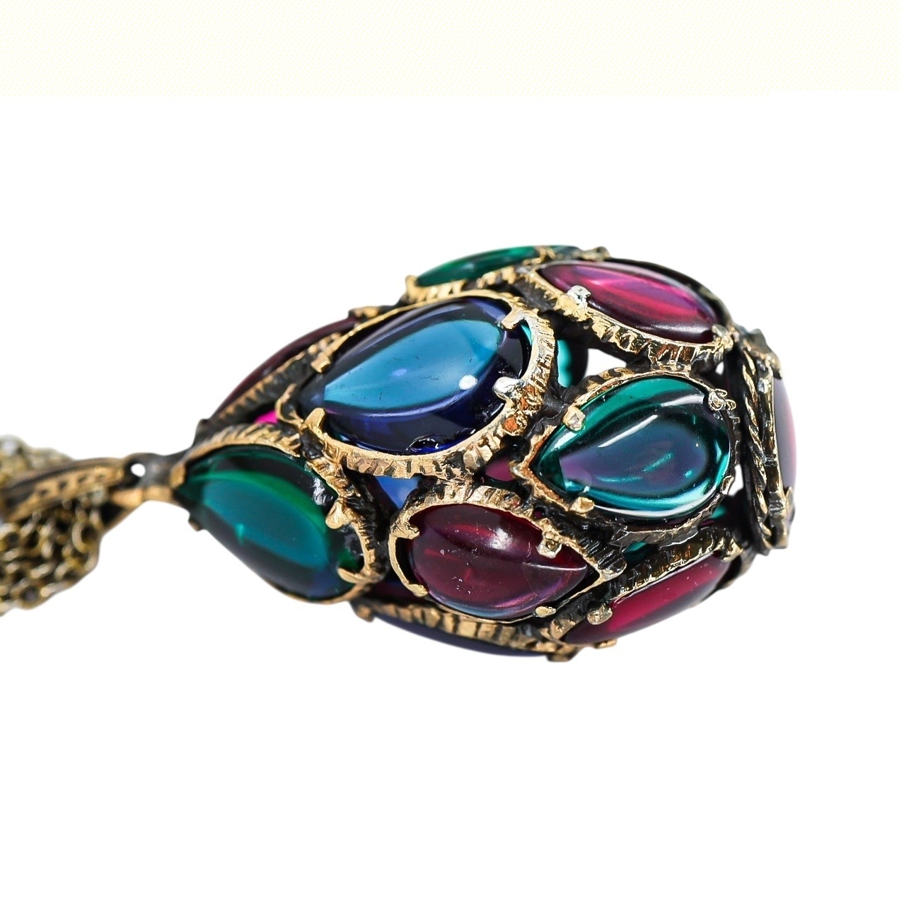 Trifari Renaissance Stained Glass Drop Necklace Multi-Chain image 9