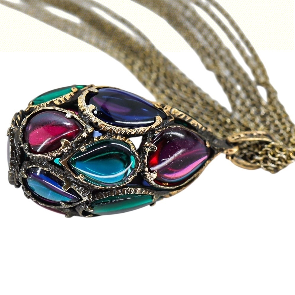 Trifari Renaissance Stained Glass Drop Necklace Multi-Chain image 10