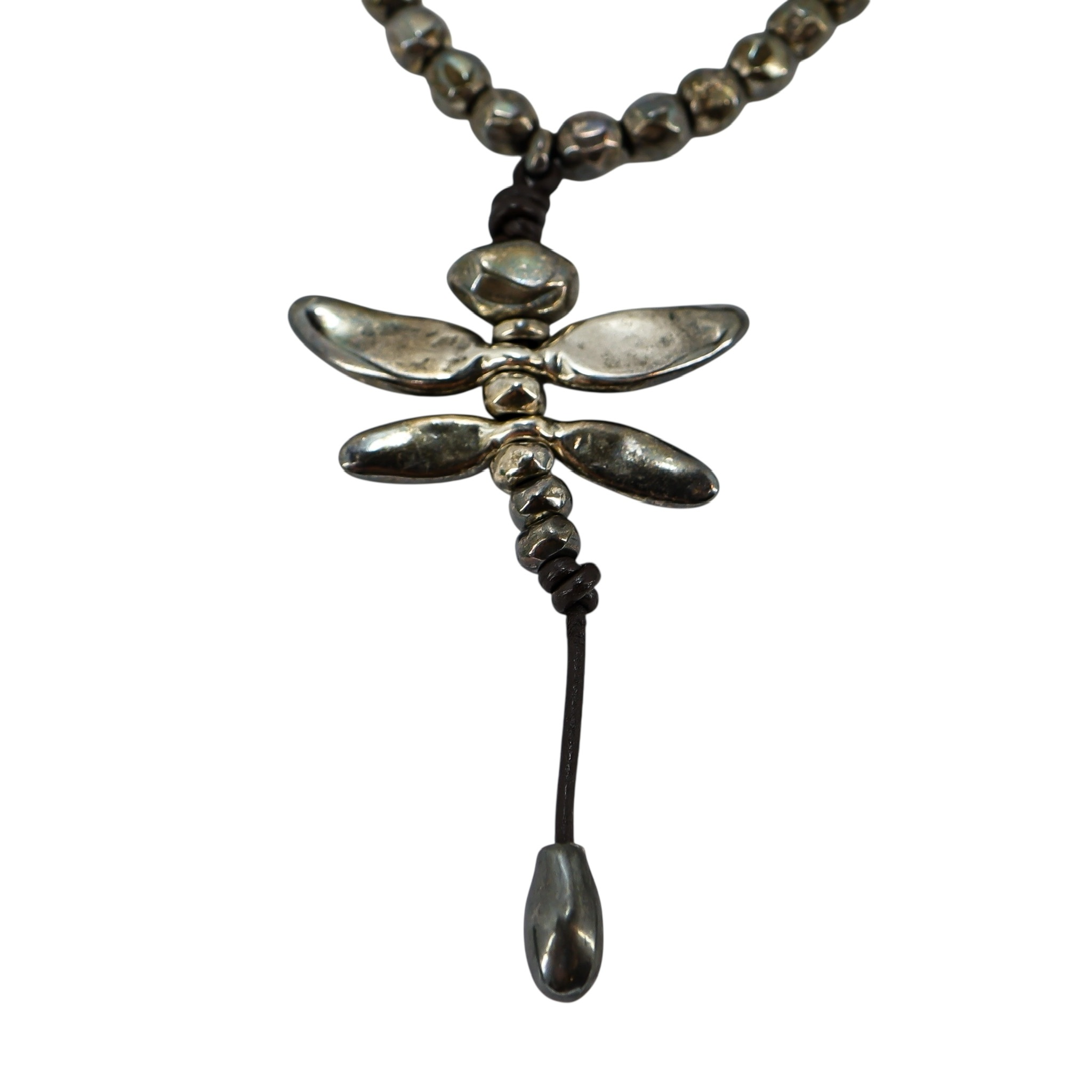 Early UnoDe50 Leather And Metal Beaded Dragonfly Necklace - Post Grunge Industrial Boho image 2