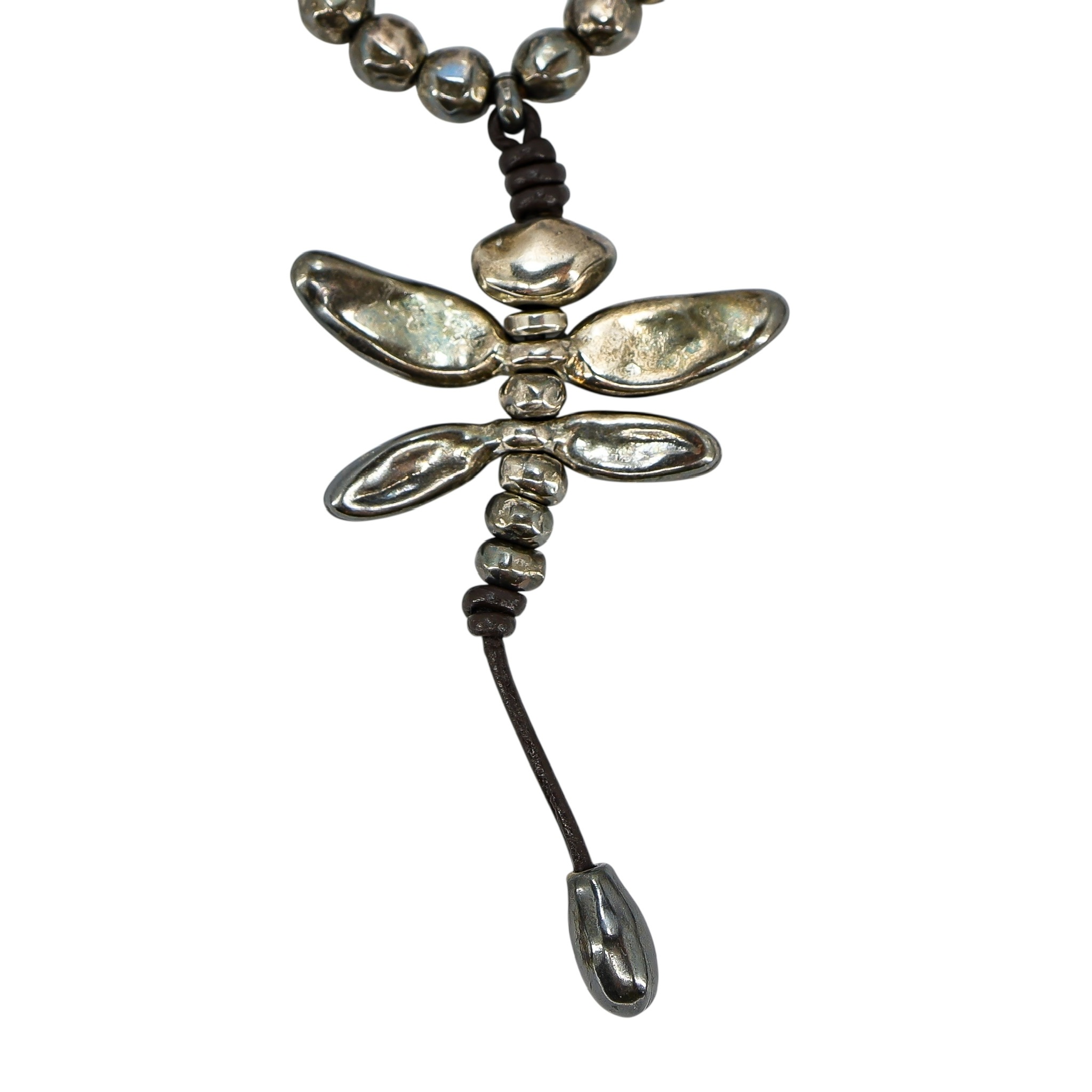 Early UnoDe50 Leather And Metal Beaded Dragonfly Necklace - Post Grunge Industrial Boho image 3