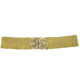 MCM Glamorous Gold Metallic Knit Stretch Belt Statement Bow Clasp Wide Elastic 28” – Rare Vintage Item