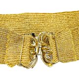 MCM Glamorous Gold Metallic Knit Stretch Belt Statement Bow Clasp Wide Elastic 28” – Rare Vintage Item