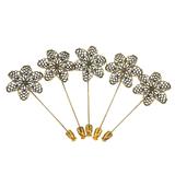 Lot Set of 5 Matching Floral Mid Century Hat Pins - Ornate Filigree Flowers – Collectible vintage item