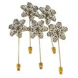 Lot Set of 5 Matching Floral Mid Century Hat Pins - Ornate Filigree Flowers – Collectible vintage item