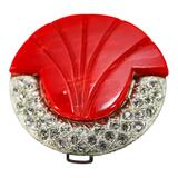 Vintage Art Deco Red Galalith And Clear Rhinestones Belt Buckle / Coat Clip - Signed WMCA – Rare collectible vintage item 